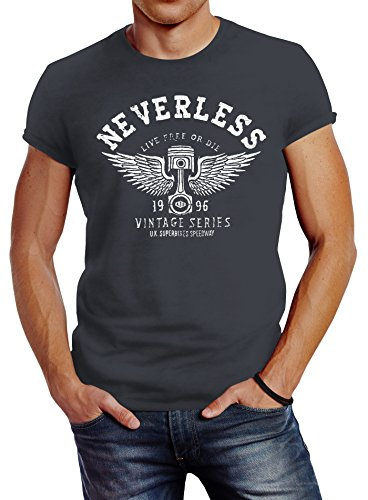 Neverless Herren T-Shirt Biker Motorrad Motorblock Engine Flügel Wings Slim Fit