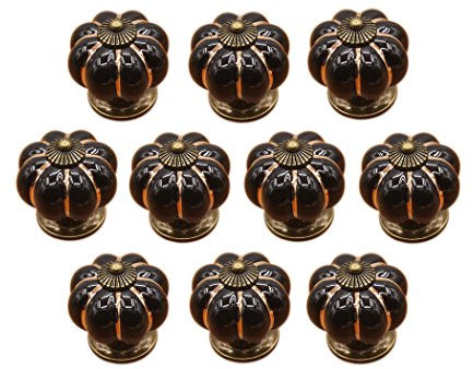 Poignée de forme de potiron en céramique bouton commode armoire de cuisine placard tiroir poignées 10 Pack, Noir