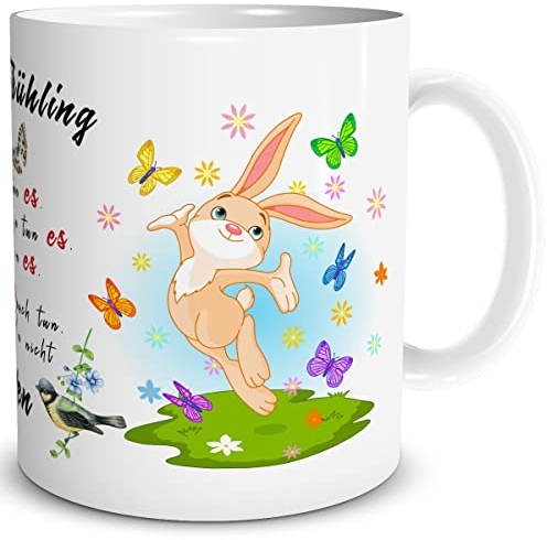 TRIOSK Tasse Hase Frühling mit Spruch Alle tun es lustig Frohe Ostergeschenke Erwachsene Ostern Sprüche Geschenk Ostertassen für Frauen Männer, Keramik 300ml