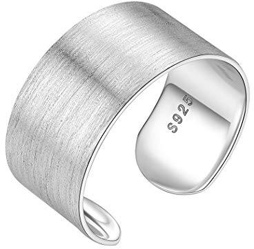 PROSILVER Breiter Ring 925 Silber für Männer Frauen - verstellbar gebürstet Band Ring 10mm breit matt Offener Ring Schmuck Accessoire für Mädchen Jungen