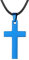 FaithHeart Leder Halskette mit KreuzAnhänger, Edelstahl Christlich Kreuz (Blau) Minimalist Unisex Collier für Männer Frauen Jungen Mädchen