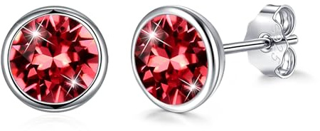 Josfeva Ohrstecker Silber 925, 8mm Blau Grün Rosa Schwarz Aurore Boreale Lila Rot Weiß Winzige Runde Damen Ohrstecker, Klein Sleeper Cluster mit Kristall, Ohrschmuck mit Geschenkbox