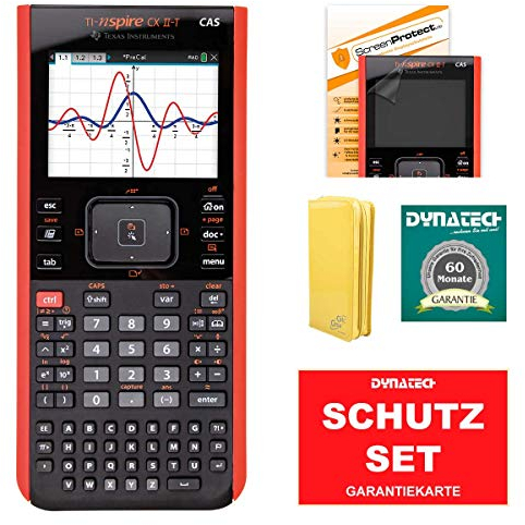 TI-Nspire CX II-T - CAS Grafikrechner Set Schulrechner Schule Uni + CalcCase Schutztasche Hülle Lack Gelb + Garantieverlängerung + Arbeitsbuch