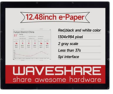 Waveshare 12.48inch E-Ink Display Module 1304×984 Resolution with Embedded Controller Communicating via SPI Interface Supports Red Black and White Three-Color E-Paper Display