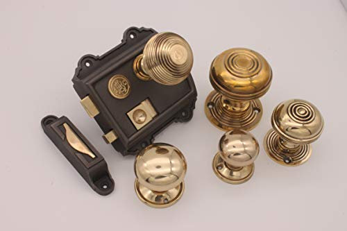 Infinity Decor Victorian Cast Iron Rim Latch Bath Bedroom Lock Door Knob Handle Sets - Brass (Rim Lock only)
