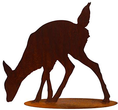 Edelrost Rehkitz äsend 54x57cm lebensgroß REH Kitz Hirsch Rost Edelrost Metall Tier + Original Pflegeanleitung von Steinfigurenwelt (Rehkitz äsend ca. 54x57cm)