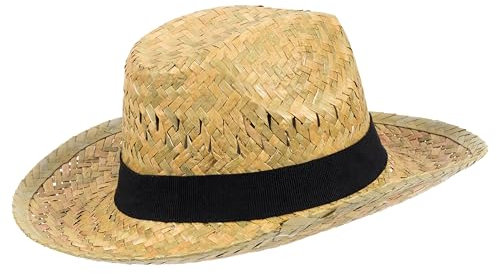 Rugged Earth Arizona Man – Klassischer Strohhut für Damen & Herren | Westernhut mit schwarzem Hutband | Perfekt für Karneval, Urlaub & Freizeit (Einheitsgröße 57,5cm, Natur)