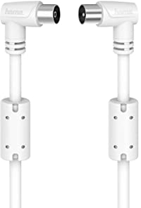 Hama Cavo antenna TV angolato 90 (cavo TV coassiale maschio – coassiale femmina, 95 db, 5 m, placcato oro, collegamento di un televisore a una presa a muro o a un decoder), bianco