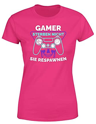 Gamer altern Nicht Sie leveln Gamer Damen T-Shirt mit lustigem Statement für Zocker zum Geburtstag, Farbe: Pink, Größe: X-Small