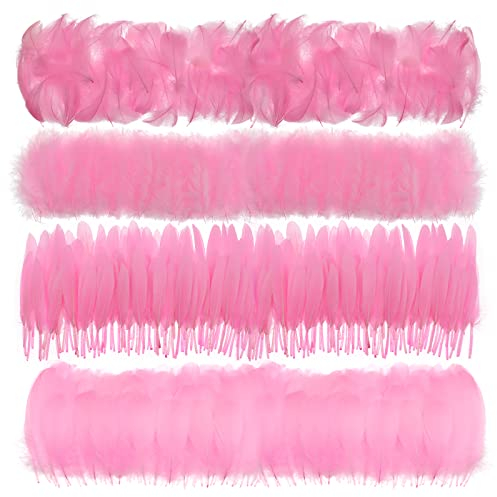 MWOOT 400 Stück Rosa Federn zum Basteln, 7-15CM Natur Bastelfedern Deko für Traumfänger Basteln, 4 Arten Federn für Hochzeit Halloween Masken Faschingskostüme Zubehör Basteln, DIY Crafts Feather