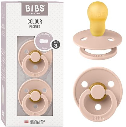 BIBS Pacifiers | Natural Rubber Baby Pacifier | Set of 2 BPA-Free Soothers | Made in Denmark | Blush | Size 18-36 Months