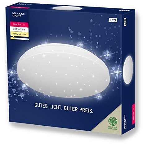 Müller-Licht LED Deckenlampe Deckenleuchte Wandlampe Reva Star Round Ø50, rundes Panel, 36 W, warmweiß (3000 K), 3750 lm, inkl. Sternenhimmel Effekt
