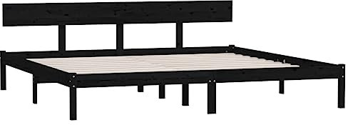 vidaXL Massivholzbett, Bett Holzbett für Schlafzimmer, Bettgestell Bettrahmen mit Lattenrost Kopfteil, Doppelbett Schlafzimmerbett, Schwarz Kiefer 180x200cm