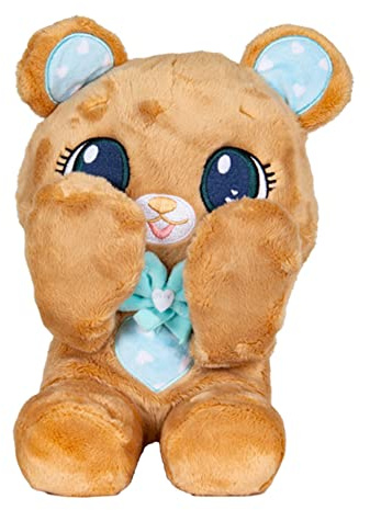 PEEKAPETS Brauner PLÜSCHBÄR / Lustiges, kuscheliges Plüschtier, das mit seinen Tatzen Kuckuck spielt, wenn man seinen Bauch drückt – Flauschiges Geschenk für Babys und Kinder ab 18 Monaten