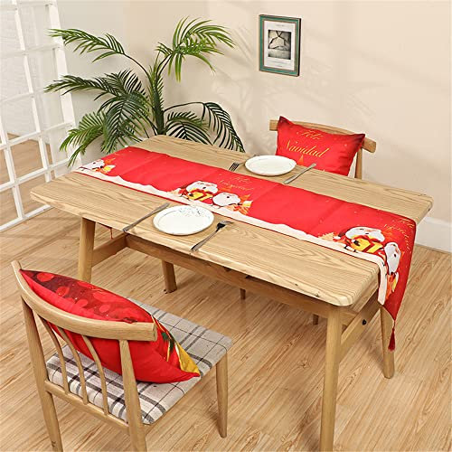 Highdi Tischläufer Modern Esszimmer, Weihnachten Lang Tischläufer mit Quasten Waschbar Leinen Läufer für Esszimmer, Küche, Wohnzimmer, Urlaub, Esstischdekoration (33x150cm,Heiligabend)