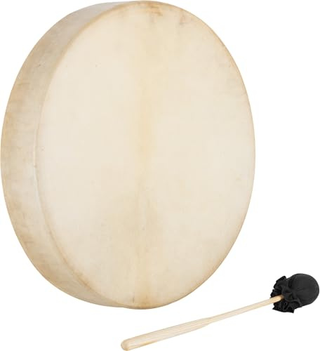 Classic Cantabile SD-18 Schamanentrommel 18, Mit Ziegenfell bespannt | Inklusive Schlägel, Schnurspannung mit Halteschlaufe, Kessel aus massiver Esche, Durchmesser Trommel: 46 cm (18 Zoll), 5 cm