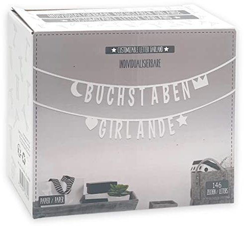 Buchstabengirlande Individualisierbar Girlande für Geburtstag Hochzeit Feier Party Junggesellenabschied aus Papier mit 146 Zeichen Buchstaben Zahlen, wiederverwendbar (Weiß)