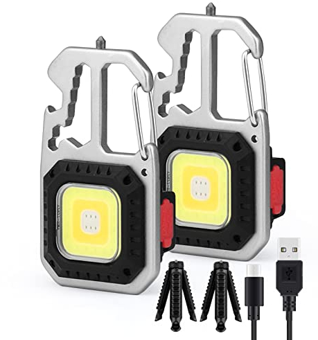 Glovios Mini LED COB Flashlight, 2PCS Mini Luce da Lavoro Portatile,Mini Torcia Portachiavi Ricaricabile 800 Lumens,LED Torcia da Lavoro Portatile,per Campeggio Riparazione Emergenza (2Pcs+Stand)