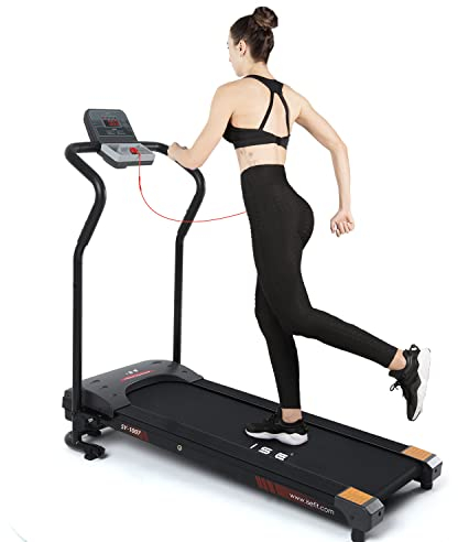 ISE Professionelles Elektrisches Klapplaufband, 750W-Motor-Laufmaschine, Laufband mit Einstellbarer Geschwindigkeit, mit LCD-Display/5 Programmen, Bluetooth, Elektrisches Sportlaufband für Zu Hause