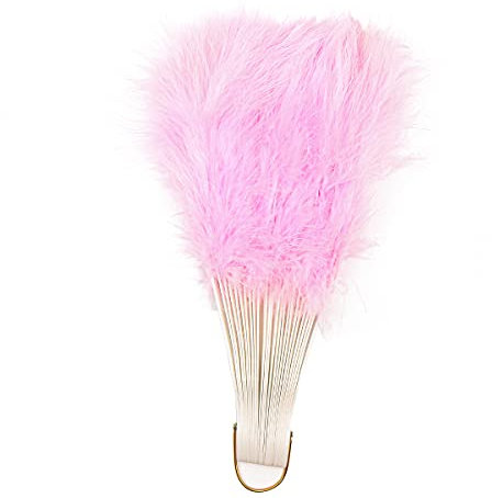 Tiardey Feather Hand Fan 50cm Feather Fan Flapper Folding Hand Fans for Fancy Dress Wedding Party Favour Gift Outdoor Vintage Dance Photoshoot (Pink)