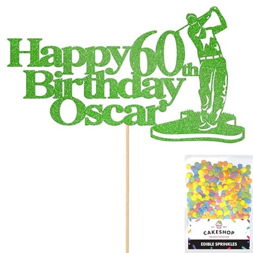 Personalised Golf Golfer Glitter Cake Topper - Green Custom Age & Name Glitter Cake Decoration and Sprinkles - Happy Birthday Decorations - Personalised Toppers for Cakes by Cakeshop