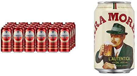 Amstel Bier Lager Beer Can, 24 x 440 ml & Birra Moretti Lager Beer, 330 ml (Pack of 20)