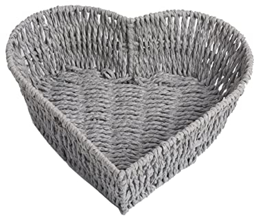 BinaryABC Rattankorb in Herzform, für Obst, Gemüse, Brot, Rattan, Schwarz