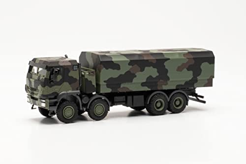Herpa LKW Modell Iveco Trakker 8x8 geschützt Pritschen-LKW, Miniatur im Maßstab 1:87, Sammlerstück, Made in Germany, aus Kunststoff