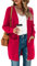 TASAMO Women's Long Sleeve Cardigans with Pockets Knit Ribbed Neckline Sweater(X-Large,Red)