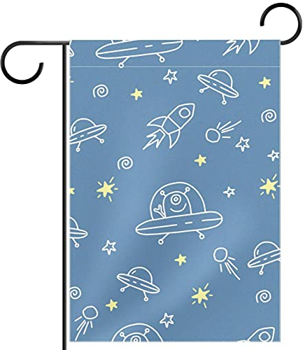 Raumschiff-Rakete Gartenflagge 28x40 Zoll,Kleine Hofflaggen,doppelseitige vertikale Banner-Außendekoration
