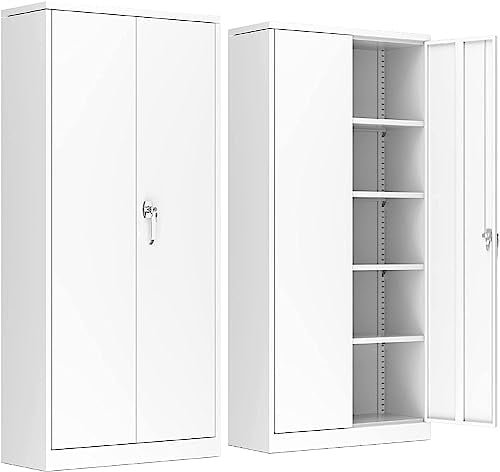 SUPEER Armario Metálico Profesional 180 cm,2 Puertas + 4 Estantes Ajustables | Acero de Alto Calibre | Uso Intensivo en Talleres, Garajes y Oficinas | Montaje Rápido Incluido (Color Blanco)