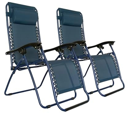 Pincho Tumbona Jardín Exterior Plegable de Gravedad Cero - Pack 2 Sillas Reclinables o Hamacas para Playa, Terraza y Camping con Portavasos, Ligeras y Cómodas (Marino)