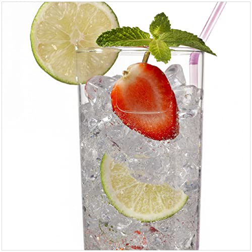 Wallario Glasbild Glas Wasser mit Erdbeeren - 30 x 30 cm Wandbilder Glas in Premium-Qualität: Brillante Farben, freischwebende Optik
