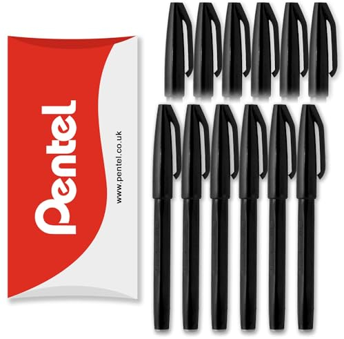 Pentel S520 Original Sign Pen Fibre Tip Marker Fineliner Pens - 2mm Nib, 1mm Line - In Pillow Packaging (Black Pack of 12)