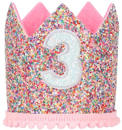 Geburtstagskrone Baby Regenbogen Geburtstag Party Prinzessin Krone Einstellbare Haarband Hut Baby Krone für Kinder Mädchen Partyhüte Deko Geburtstagshut Kindergeburtstag (3 Jahr)