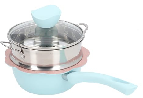 Saucepan Set, Ceramic Nonstick Small Saucepan with Glass Lid and Aluminum Alloy Steamer Basket Multipurpose Induction Compatible Milk Pan Sauce Pot Cooking Pot for Baby Food