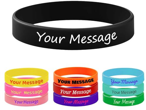 Benmify Braccialetti in silicone personalizzati con testo Braccialetti in gomma personalizzati Bulk personalizzabile per eventi, regali, consapevolezza, feste, supporto, uomini, donne, 100pcs,