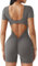 ZAAYO Damen Jumpsuit Kurz Eng Scrunch Butt Bodysuit U Kragen Body Einteiler Yoga Sexy RüCkenfrei Sport Overall Romper Gym Workout Bodycon Grau L