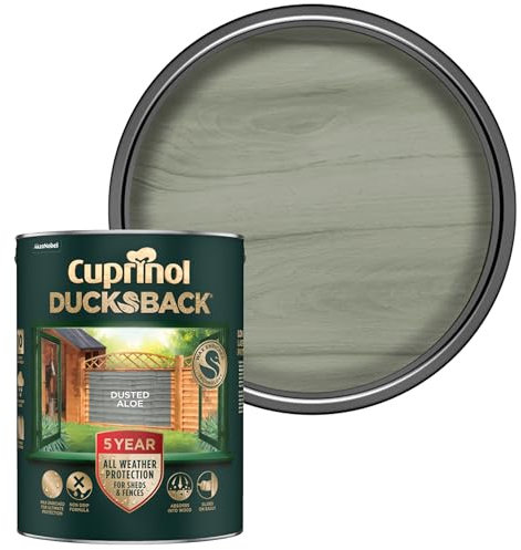 SAVING HUB Ducksback Fence Paint 5L - Garden Fence&Shed Paints - Non Drip Formula, for Rough Sawn Wood - Water Repellent Frost Protection, Sheds Fences Paint - Wooden Fences Paints (Dusted Aloe)