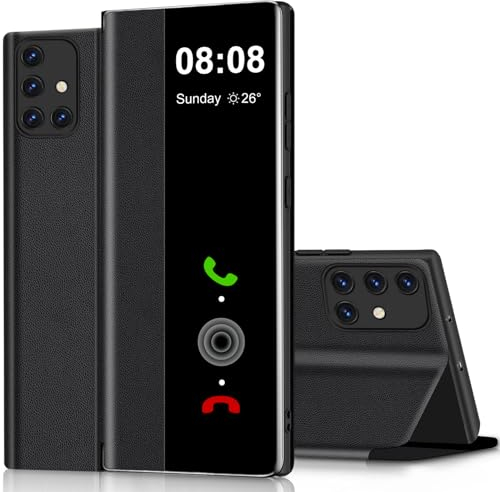 Handyhülle für Samsung Galaxy A51 4G Hülle Clear View, für Samsung Galaxy A51 Hülle mit Ständer Klappbar Touchscreen View Flip Extra-Dünn Leder Schutzhülle Case, Cover Clear S View