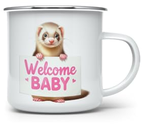 MAXIKIWI - Tasse à café ou thé en émail durable pour l'intérieur et l'extérieur - Lot de rose Welcome Baby - 350 ml