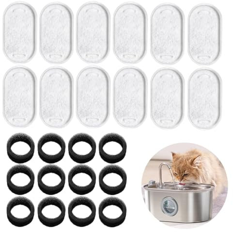 24 Pièces Filtre Fontaine Eau Chat Kit, 12 Pièces Filtre à Charbon et 12 Pièces Éponges de Fontaine à Eau Filtres, Filtres de Fontaine a Eau Chat, Filtres pour Fontaine à Eau pour Chat