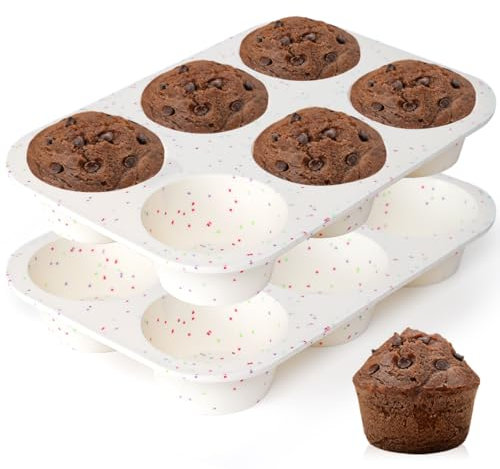 CAKETIME Jumbo-Muffinform, 8,9 cm, große Muffinform, 6 Mulden, Silikon, Jumbo-Muffinform zum Backen von riesigen hausgemachten Muffins, Cupcakes, Frittatas, BPA-frei, antihaftbeschichtet, 2 Stück