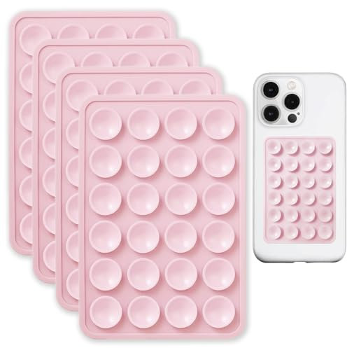 NICECONE 4 Pcs Silicone Suction Phone Case Mount, Non Slip Hands-Free Strong Grip Holder for Tiktok Selfies Videos, Sticky Mirror Shower Phone Holder Compatible with iPhone and Android (Pink)