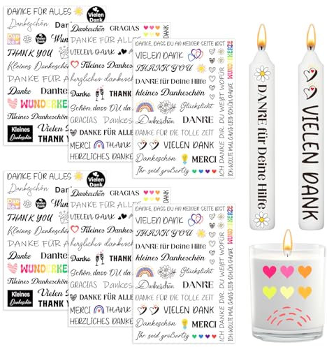 Yomover Rub on Sticker Kerzentattoos - 6Pcs Danke Transferaufkleber, Rub on Folie, Dankeschön Sprüche Aufkleber, Erntedankfest Kerzenfolie, Kerzenaufkleber für Raysin Keraflott Möbel Glas Holz Deko