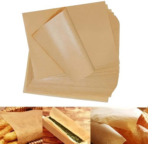 Cozylkx 100 Stück Vorgeschnittene Backpapierblätter, 25 x 35 cm, Antihaftbeschichtetes Pergamentpapier, Braune Kochpapierblätter Zum Grillen, Frittieren Und Dämpfen