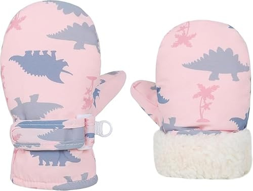 LQTSLFM Gants d'hiver Enfants, Gants de Ski Enfants, Moufles Enfants Coupe, Doublure Laine imperméable Gants pour 2~4 Ans garçons Filles, 16 x 9 x 2 cm (Rose)