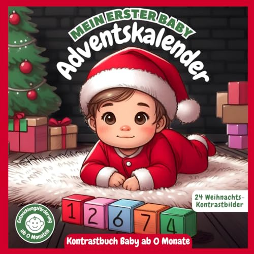 Mein erster Baby Adventskalender: Kontrastbuch Baby ab 0 Monaten | 24 Weihnachts-Kontrastbilder