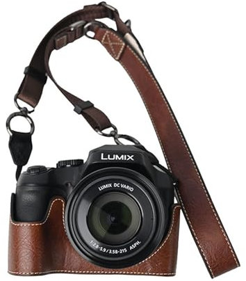 VOVMOEYA Kameratasche für Panasonic Lumix DC-FZ80D (Lumix DC-FZ82D/Lumix DC-FZ85D), FZ80D Kameratasche FZ82D FZ85D Halbtasche mit Verstellbarem Schultergurt PU Case Set, coffee, Modern