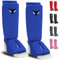 Mytra Fusion Junior Protecteur Tibia-Cou-de-Pied Extensible Protege Tibia Boxe léger et rembourré entraînement protège Tibia Muay Thai, Arts Martiaux et Protege Tibia MMA Enfant (Bleu, XS)